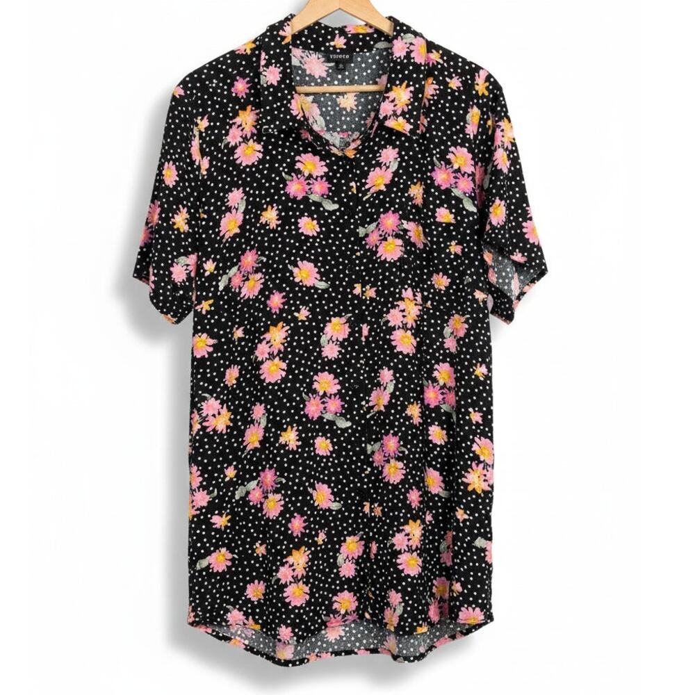 Torrid Womens 3X Feminine Bloomcore Y2K Artsy Floral‎ Polka Dot Challis Blouse